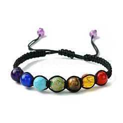 Dyed Natural & Synthetic Mixed Gemstone Round Braided Bead Bracelet&nbsp;BJEW-JB09624