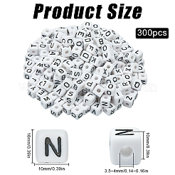 文字アクリルヨーロピアンビーズ300個  水平穴  ランダムな混合文字  キューブ  ホワイト  10x10x10mm  穴：3.5~4mm&nbsp;OACR-SC0001-70B