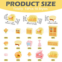 15個 15スタイル 樹脂製ミニチュアオーナメント  ガーデンドールハウスアクセサリー  混合図形  13~46x9~26.5x12~43.5mm  1個/スタイル&nbsp;AJEW-TA0002-81