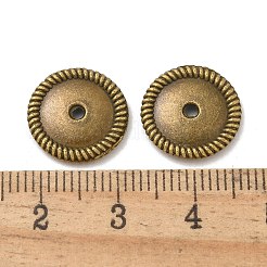 チベット風合金ビーズキャップ  カドミウムフリー＆鉛フリー  フラットラウンド  アンティークブロンズ  13.5x1.5mm  穴：1.8mm&nbsp;TIBE-P003-82AB