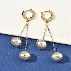 イオンプレーティング(IP) 304 ステンレススチール フープピアス  オーバル  アクリル模造パール付き  ゴールドカラー  66x12.5mm&nbsp;EJEW-D350-01G