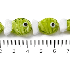 手作りランプワークビーズ連売り  魚  芝生の緑  20~21x12~12.5x7.5~10.5mm  穴：1.2mm  約20個/連  16.26インチ（41.3cm）&nbsp;LAMP-G154-07O