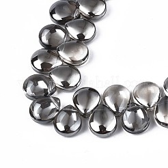 メッキガラスビーズ連売り  パール光沢メッキ  ティアドロップ  ブラック  10x12x5mm  穴：0.8mm  約82~99個/連  16.93インチ〜23.23インチ（43~59cm）&nbsp;EGLA-S188-27-A02