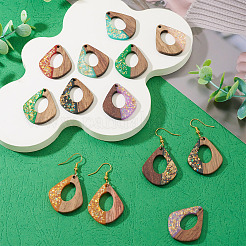 14Pcs 7 Colors Opaque Resin and Walnut Wood Pendants&nbsp;RESI-TA0005-11