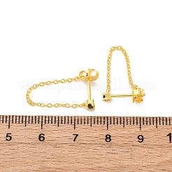 本物の 18K ゴールドメッキ 925 スターリングシルバー チェーン フロント バック スタッド イヤリング  長方形キュービックジルコニア付き  ブラック  48x4mm&nbsp;PA4661-1