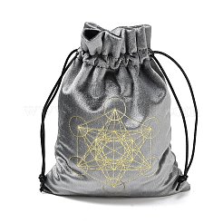 金箔押しベルベットギフト収納巾着袋  長方形  グレー  六角  18x13x0.15cm&nbsp;AJEW-P131-06A
