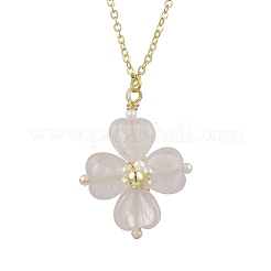 Natural Rose Quartz Clover Shamrock Pendant Necklaces&nbsp;NJEW-JN05170-04