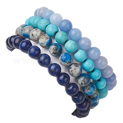 4Pcs Constellation 8mm Round Natural Lapis Lazuli & Dyed White Jade&nbsp;BJEW-JB10641