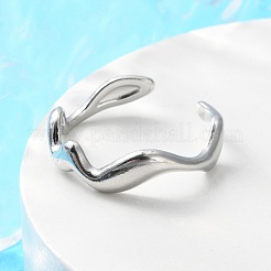 変色しない304ステンレススチール製ウェーブオープンカフリング（女性用）  ステンレス鋼色  usサイズ7（17.3mm）&nbsp;RJEW-C040-02P