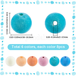 48種類のフロッキープラスチックビーズ6個  ラウンド  ミックスカラー  16~16.5x15~16mm  穴：2~3.5mm  8個/スタイル&nbsp;KY-SC0002-47A