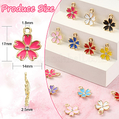 50本10色合金エナメルペンダント  ラインストーン付き  さくらチャーム  ゴールドカラー  ミックスカラー  17x14x2.5mm  穴：1.8mm  5個/カラー&nbsp;ENAM-CJ0003-68