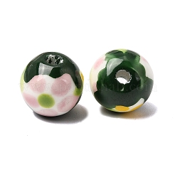 手作りの陶器ビーズ  手描きの陶器ビーズ  花模様の丸  ダークスレートグレー  12.5mm  穴：2~2.5mm&nbsp;PORC-A034-03D