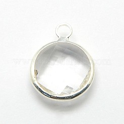 シルバーカラーメッキ真鍮ガラスペンダント  フラットラウンド  ミックスカラー  14x11x5mm  穴：2mm&nbsp;GLAA-J018B-S