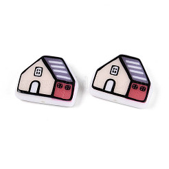 印刷された不透明樹脂ビーズ  ハウス  ライトカーキ  17.5~18x21~21.5x6~6.5mm  穴：1.2~1.5mm&nbsp;RESI-N043-09B-03