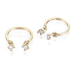 Brass Micro Clear Cubic Zirconia Cuff Finger Rings Setting&nbsp;KK-T056-51G-NF