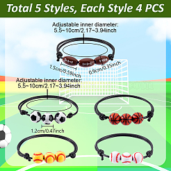 20個 5スタイル スポーツテーマ アクリルビーズブレスレット メンズ レディース  ワックスコードと  混合図形  内径：2-1/8~4インチ（5.5~10cm）  4個/スタイル&nbsp;BJEW-GA0001-19