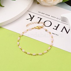 チェーンブレスレット  手作りのガラスビーズチェーンと真鍮製のカニカン付き  鉛フリー＆カドミウムフリー  ピンク  7-5/8インチ（19.4cm）&nbsp;BJEW-JB05669-01