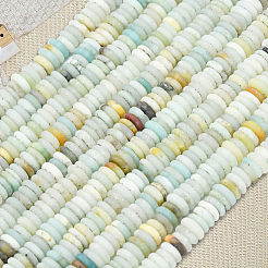 1連売りフロストナチュラルフラワーアマゾナイトビーズ連売り  ロンデル  6x2mm  穴：1mm  約195~198個/連  15.35~15.55インチ（39~39.5cm）&nbsp;G-PA0001-63