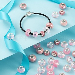 DIYジュエリー作成キット  50個入り5スタイルロンデルアクリル＆ポリマークレイラインストーン＆レジンラインストーン＆透明ガラス＆パール仕上げ手作り磁器ヨーロピアンビーズ  ピンク  10~16x7~10mm  穴：4.5~5mm  10個/スタイル&nbsp;DIY-LS0001-78B