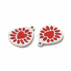 304ステンレススチールエナメルペンダント  ハート模様のティードロップ  ミックスカラー  15x12x1mm  穴：1.2mm&nbsp;STAS-F291-04P