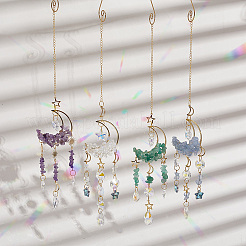 DIY Wire Wrapped Natural Amethyst & Kyanite & Green Aventurine & Opalite Chips Moon Hanging Suncatcher Making Kits&nbsp;DIY-SC0030-67