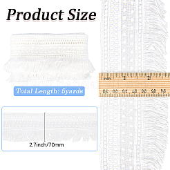 5ヤードのポリエステル刺繍リボン  タッセルレーストリム  洋服アクセサリー  ホワイト  2-3/4インチ（70mm）&nbsp;OCOR-GF0004-64A