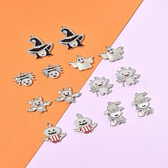 14Pcs 7 Styles Halloween Theme Rack Plating Luminous Alloy Enamel Pendants&nbsp;ENAM-FS0002-10P
