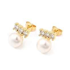 Round Brass Micro Pave Clear Cubic Zirconia Stud Earrings&nbsp;EJEW-A135-30G