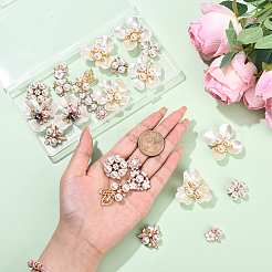 24pcs 12スタイルの合金は、バッグやヘアアクセサリーのDIYに使用を飾ります  花  腹筋ビーズとラインストーン付き  カドミウムフリー＆鉛フリー  ホワイト  19~42mm  2個/スタイル&nbsp;FIND-YW0009-59
