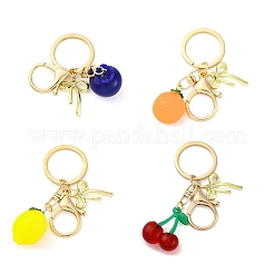 4個 4スタイルフルーツアクリル/樹脂ペンダントキーホルダー  合金ペンダントと留め金、鉄製キーリング付き  ミックスカラー  82.5~92mm  1個/スタイル&nbsp;KEYC-JKC01196