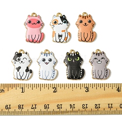 14本7色ラックメッキ合金エナメルペンダント  ゴールドカラー  猫のチャーム  ミックスカラー  25x17x3mm  穴：2mm  2個/カラー&nbsp;FIND-FS0003-05