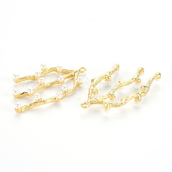 ラックメッキ合金ペンダント  アブソリュートプラスチック模造パールビーズ  ブランチ  ライトゴールド  43x24x5mm  穴：1.8mm&nbsp;PALLOY-Q433-004-RS