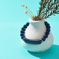 天然ラピスラズリ(染め)ビーズストレッチブレスレット  男性女性のためのアクセサリー用原石ジュエリー  長方形のバー チャーム ブレスレット  内径：2-1/8インチ（5.3cm）&nbsp;BJEW-JB08879-01