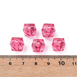 透明なアクリルビーズ  多面カット  キューブ  ショッキングピンク  10x11x11mm  穴：2mm  約670個/500g&nbsp;MACR-S373-132-B04