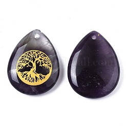 天然石アメジストペンダント  生命の木の模様と涙  32~33.5x25~26x6.5~7.5mm  穴：2mm  6個/袋&nbsp;G-T122-71E