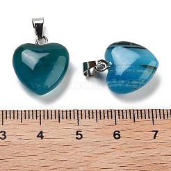 天然縞瑪瑙チャーム  シルバートーンの金属パーツ付き  ハート  染め  16x6mm&nbsp;HEAR-PW0001-057-26