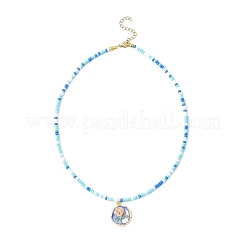 Flower Alloy Enamel Pendant Glass Seed Beaded Necklaces for Women&nbsp;NJEW-JN05550-03