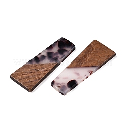 不透明な樹脂とクルミ材のペンダント  グリッターパウダー付き  台形  ココナッツブラウン  49x19x3.5mm  穴：2mm&nbsp;RESI-T058-04B