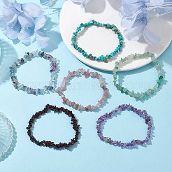 Natural & Synthetic Mixed Gemstone Chips Beaded Stretch Bracelets for Women&nbsp;BJEW-JB10046