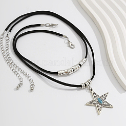 1 Set Alloy Pave Synthetic Turquoise Pendant Double Layer Cord Necklaces&nbsp;NJEW-CL0001-09B