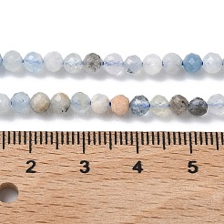 天然石アクアマリンビーズ連売り  多面カット  ラウンド  4mm  穴：0.7mm  約101個/連  15.35''（39センチメートル）&nbsp;X-G-L651-C09-4mm