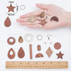 クルミ材とCCBプラスチックのペンダントとダングルイヤリングのDIYキット  真鍮のリンクリングとピアスフックが含まれます  アンティークブロンズ&nbsp;DIY-SC0012-43AB