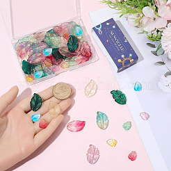秋をテーマにした100色の透明ガラスチャーム10個。  葉  ミックスカラー  13.5~28x10.5~17x3.5mm  穴：1.2mm  10個/スタイル&nbsp;GLAA-SC0003-11
