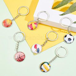 6スタイルのガラスペンダントキーホルダー6個  プラチナメッキ合金パーツ  フラットラウンド  混合模様  8.5~8.7cm  1個/スタイル&nbsp;KEYC-OC0001-23