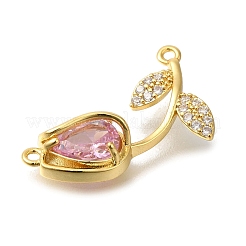 Brass Cubic Zirconia Rose Flower Connector Charms&nbsp;KK-R0002-26G-01