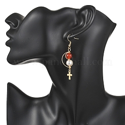 Shell Pearl Cross Dangle Earrings&nbsp;EJEW-JE06706