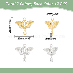 12個2色イオンプレーティング(IP)304ステンレスペンダント  月のチャーム入り蝶  ミックスカラー  24x25x2mm  穴：3mm  6個/カラー&nbsp;STAS-UN0045-04