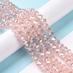 電気メッキガラスビーズセット  ABカラーメッキ  多面カット  ロンデル  ピンク  8x5~6.5mm  穴：1mm  約60~63個/連  15.1~15.6インチ（38.4~39.6cm）&nbsp;EGLA-D020-8x5mm-69