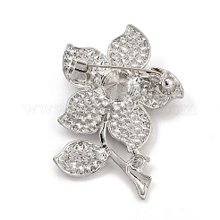 花の合金ラインストーンラペルピンブローチ  プラスチック模造パールと  プラチナ  51x36mm&nbsp;AL-CBAC0F3-02P