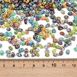 ピカソガラスシードビーズ  2穴  オーバル  ミックスカラー  4x5.5~6x2.5~3mm  穴：1~1.4mm  約150個/袋&nbsp;EGLA-K064-06
